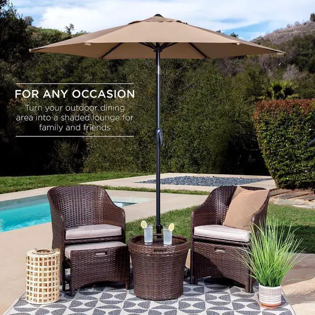 Alt view image 3 of 7 - 7.5ft Heavy-Duty Round Outdoor Market Table Patio Umbrella w/Steel Pole, Push Button Tilt, Easy Crank Lift - Tan