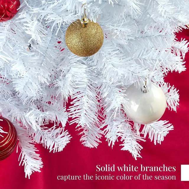 Alt view image 3 of 7 - Artificial Christmas Tree, 7.5ft Premium Unlit Pine Design, Dense Branches Realistic Holiday Décor w/Easy Assembly - White