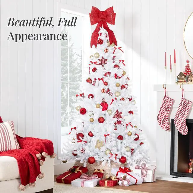 Alt view image 4 of 7 - Artificial Christmas Tree, 7.5ft Premium Unlit Pine Design, Dense Branches Realistic Holiday Décor w/Easy Assembly - White