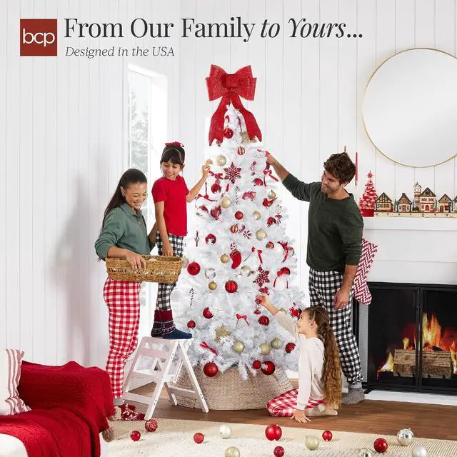 Alt view image 5 of 7 - Artificial Christmas Tree, 7.5ft Premium Unlit Pine Design, Dense Branches Realistic Holiday Décor w/Easy Assembly - White