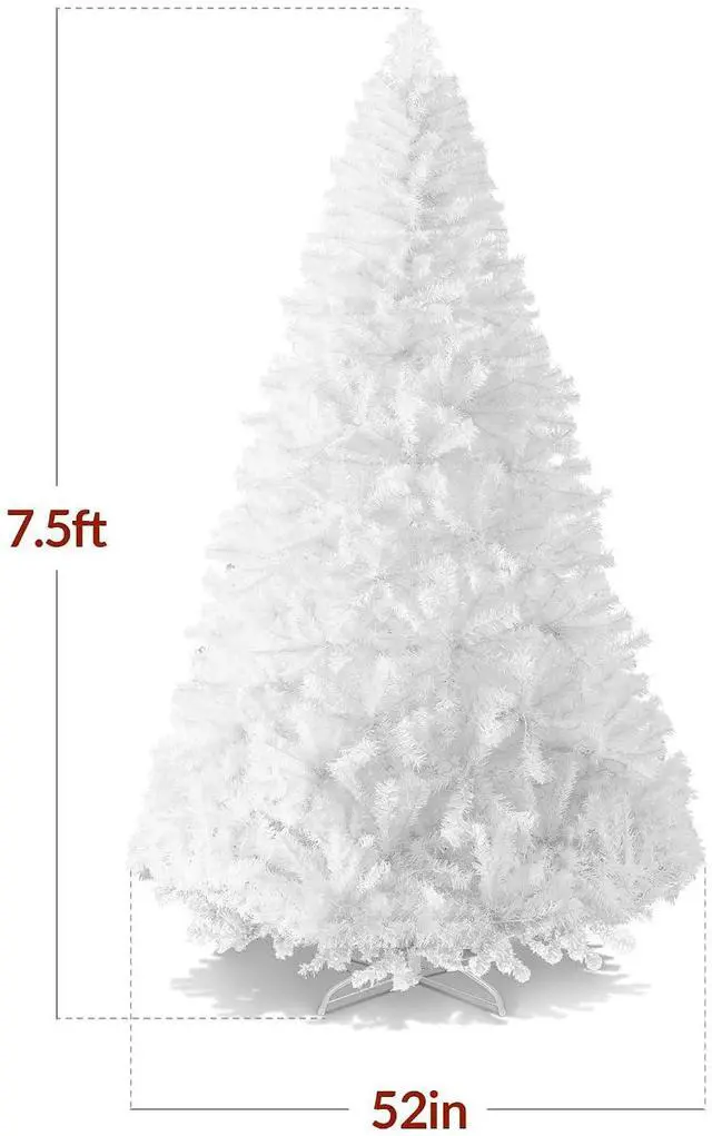 Alt view image 2 of 7 - Artificial Christmas Tree, 7.5ft Premium Unlit Pine Design, Dense Branches Realistic Holiday Décor w/Easy Assembly - White
