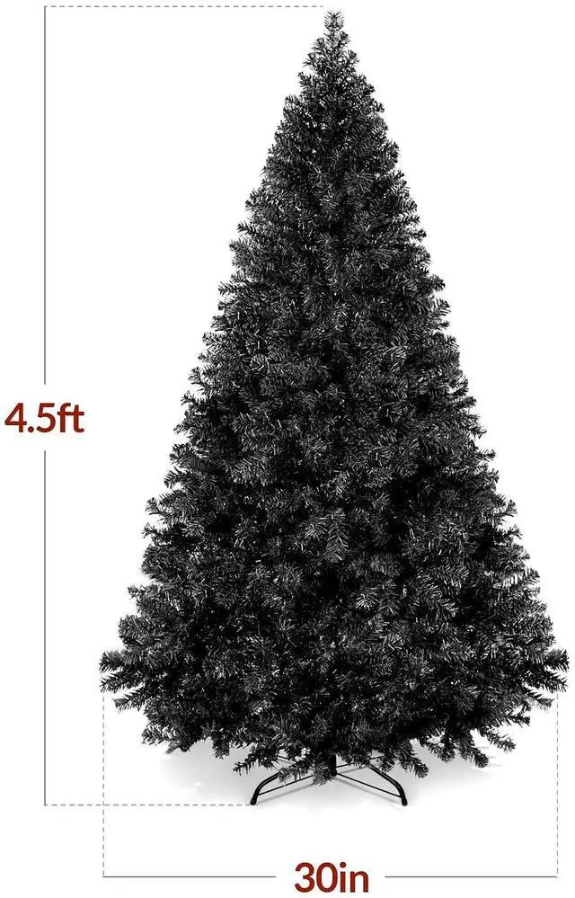 Alt view image 2 of 7 - Artificial Christmas Tree, 4.5ft Premium Unlit Pine Design, Dense Branches Realistic Holiday Décor w/Easy Assembly - Black
