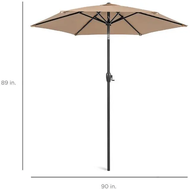 Alt view image 7 of 7 - 7.5ft Heavy-Duty Round Outdoor Market Table Patio Umbrella w/Steel Pole, Push Button Tilt, Easy Crank Lift - Tan