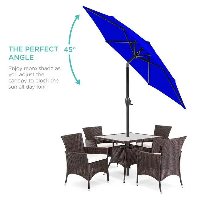 Alt view image 2 of 7 - 7.5ft Heavy-Duty Round Outdoor Market Table Patio Umbrella w/Steel Pole, Push Button Tilt, Easy Crank Lift - Resort Blue