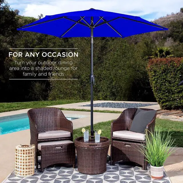 Alt view image 3 of 7 - 7.5ft Heavy-Duty Round Outdoor Market Table Patio Umbrella w/Steel Pole, Push Button Tilt, Easy Crank Lift - Resort Blue