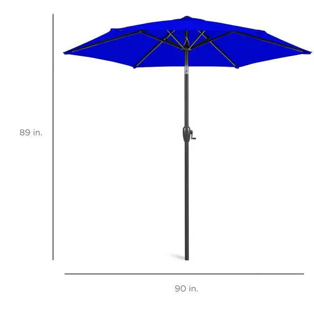 Alt view image 7 of 7 - 7.5ft Heavy-Duty Round Outdoor Market Table Patio Umbrella w/Steel Pole, Push Button Tilt, Easy Crank Lift - Resort Blue