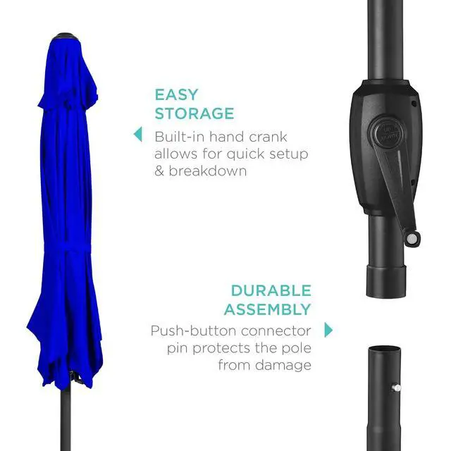 Alt view image 6 of 7 - 7.5ft Heavy-Duty Round Outdoor Market Table Patio Umbrella w/Steel Pole, Push Button Tilt, Easy Crank Lift - Resort Blue