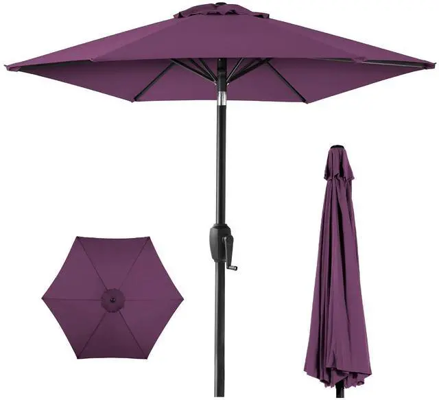 Main image of 7.5ft Heavy-Duty Round Outdoor Market Table Patio Umbrella w/Steel Pole, Push Button Tilt, Easy Crank Lift - Amethyst Purple