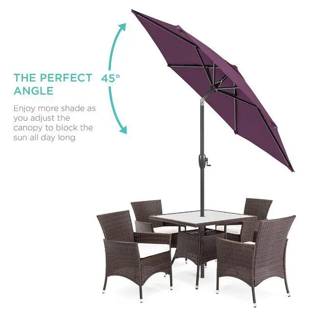 Alt view image 2 of 7 - 7.5ft Heavy-Duty Round Outdoor Market Table Patio Umbrella w/Steel Pole, Push Button Tilt, Easy Crank Lift - Amethyst Purple