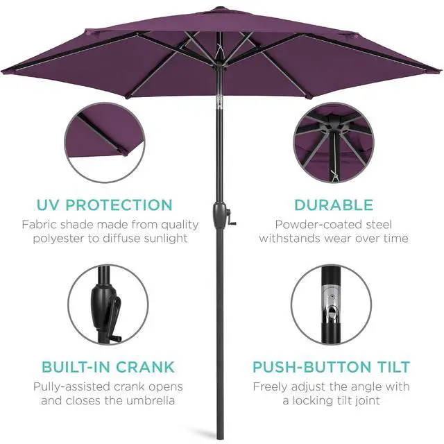 Alt view image 5 of 7 - 7.5ft Heavy-Duty Round Outdoor Market Table Patio Umbrella w/Steel Pole, Push Button Tilt, Easy Crank Lift - Amethyst Purple