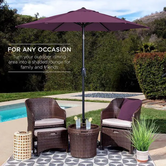Alt view image 3 of 7 - 7.5ft Heavy-Duty Round Outdoor Market Table Patio Umbrella w/Steel Pole, Push Button Tilt, Easy Crank Lift - Amethyst Purple