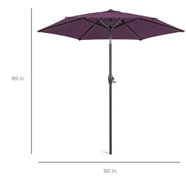 Alt view image 7 of 7 - 7.5ft Heavy-Duty Round Outdoor Market Table Patio Umbrella w/Steel Pole, Push Button Tilt, Easy Crank Lift - Amethyst Purple