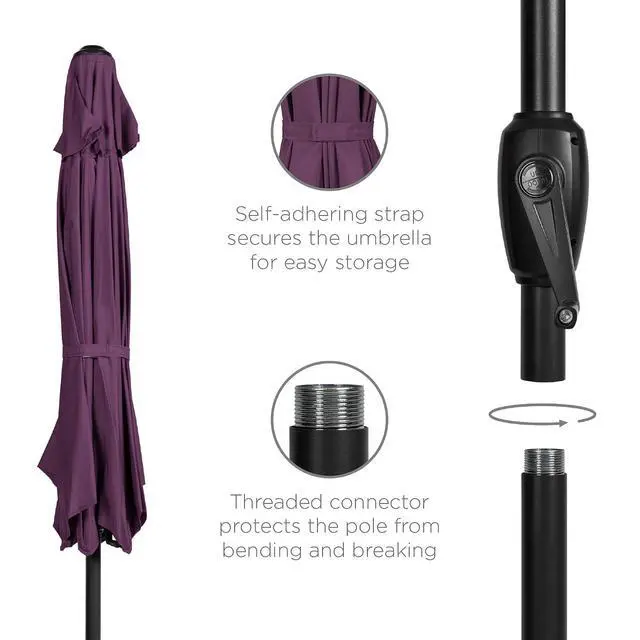 Alt view image 6 of 7 - 7.5ft Heavy-Duty Round Outdoor Market Table Patio Umbrella w/Steel Pole, Push Button Tilt, Easy Crank Lift - Amethyst Purple