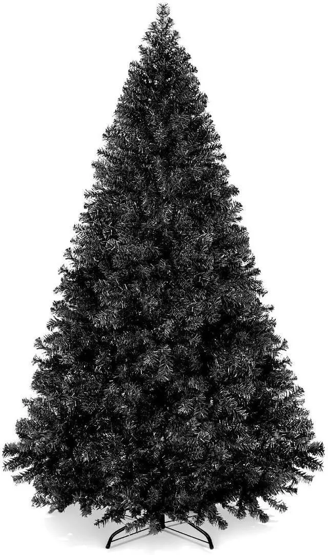 Main image of 6ft Artificial Full Black Christmas Tree Seasonal Holiday Decoration for Home, Office, Party Decoration w/ 947 PVC Branch Tips, Metal Hinges, Foldable Base