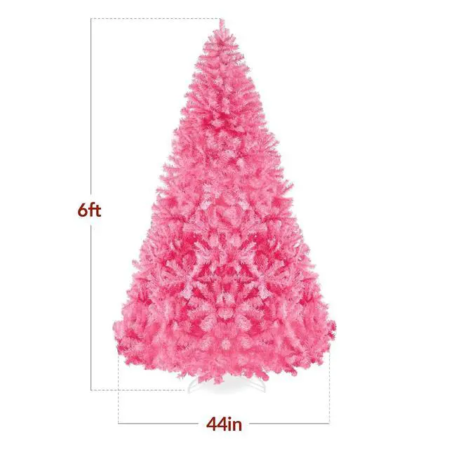 Alt view image 2 of 7 - 6ft Pink Christmas Tree Artificial Full Fir Tree Seasonal Holiday Decoration w/ 947 Branch Tips, Foldable Stand