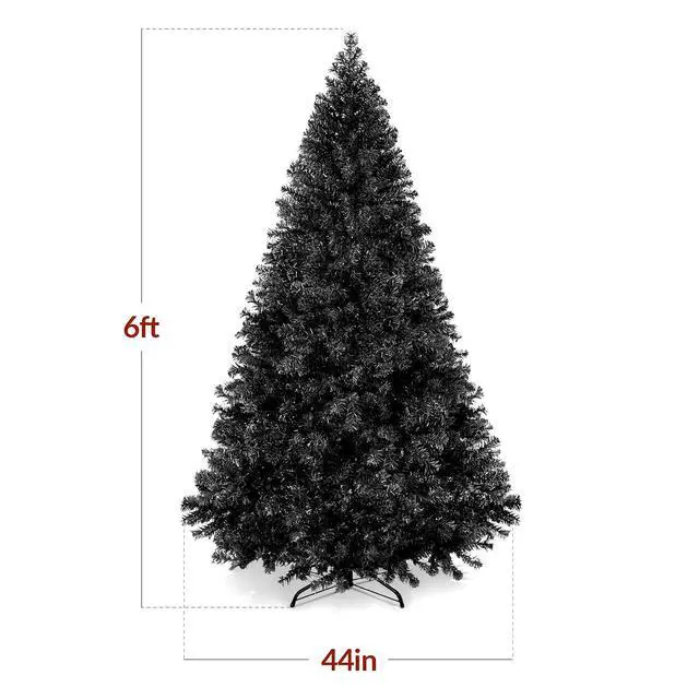 Alt view image 2 of 7 - 6ft Artificial Full Black Christmas Tree Seasonal Holiday Decoration for Home, Office, Party Decoration w/ 947 PVC Branch Tips, Metal Hinges, Foldable Base