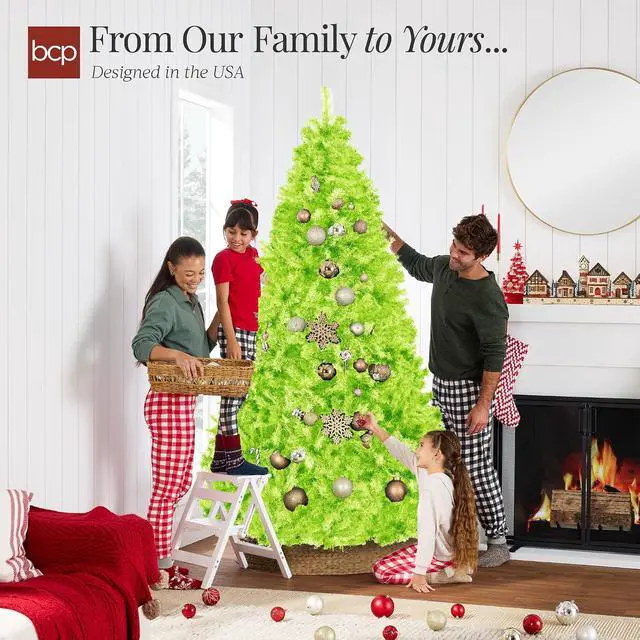 Alt view image 5 of 7 - Artificial Christmas Tree, 6ft Premium Unlit Pine Design, Dense Branches Realistic Holiday Décor w/Easy Assembly - Lime Green