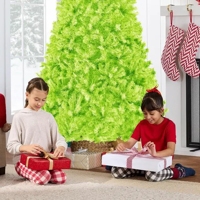Alt view image 6 of 7 - Artificial Christmas Tree, 6ft Premium Unlit Pine Design, Dense Branches Realistic Holiday Décor w/Easy Assembly - Lime Green