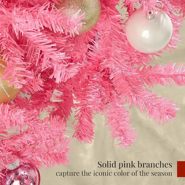 Alt view image 3 of 7 - 7.5ft Pink Christmas Tree Artificial Full Fir Tree Seasonal Holiday Decoration w/ 1,350 Branch Tips, Foldable Stand