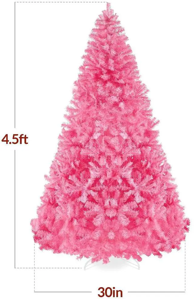 Alt view image 2 of 7 - Artificial Christmas Tree, 4.5ft Premium Unlit Pine Design, Dense Branches Realistic Holiday Décor w/Easy Assembly - Pink