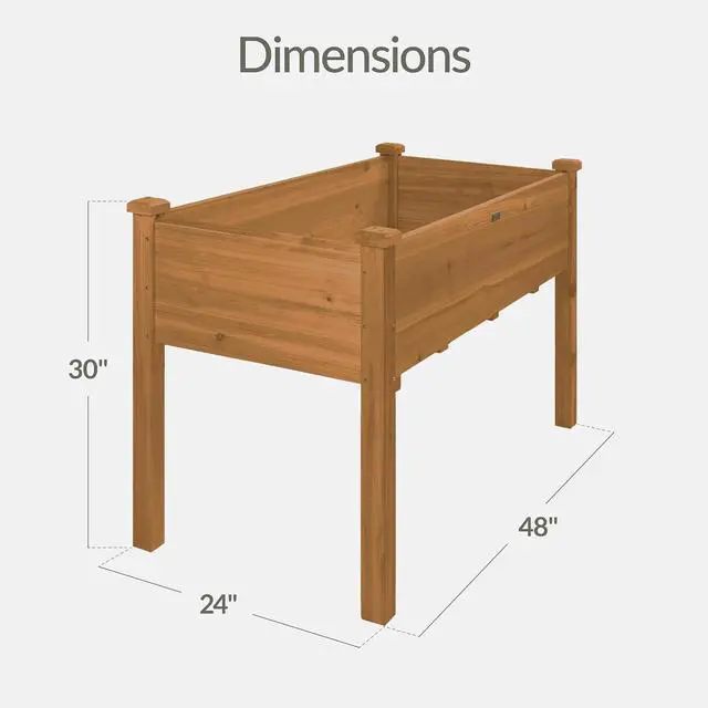 Alt view image 2 of 7 - Best Choice Products 48 x 24 x 30 Inches Raised Garden Bed, Elevated Wood Planter Box Stand for Backyard, Patio, Balcony with Bed Liner, 200 Pound Capacity - Acorn Brown