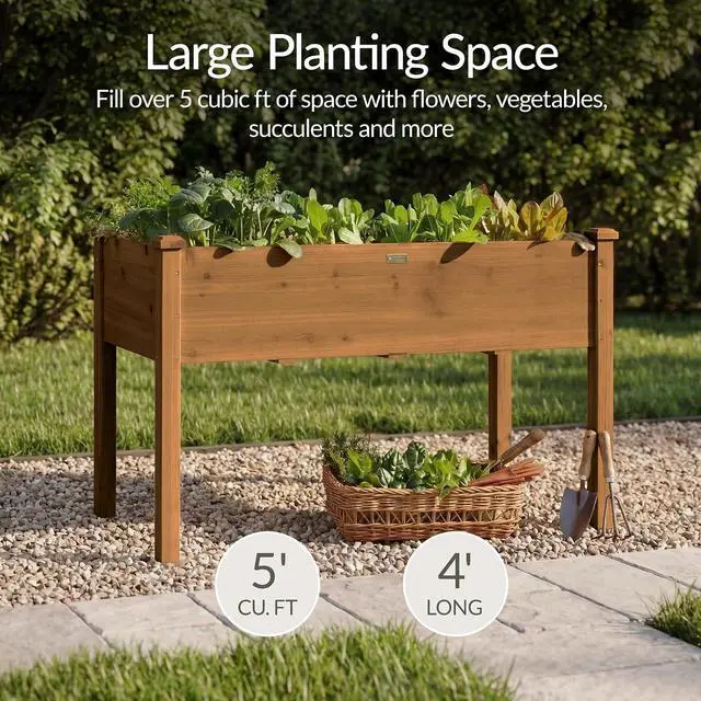 Alt view image 3 of 7 - Best Choice Products 48 x 24 x 30 Inches Raised Garden Bed, Elevated Wood Planter Box Stand for Backyard, Patio, Balcony with Bed Liner, 200 Pound Capacity - Acorn Brown