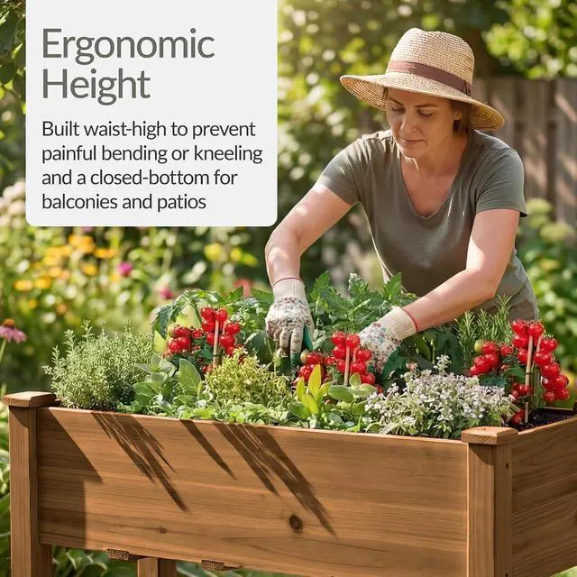 Alt view image 4 of 7 - Best Choice Products 48 x 24 x 30 Inches Raised Garden Bed, Elevated Wood Planter Box Stand for Backyard, Patio, Balcony with Bed Liner, 200 Pound Capacity - Acorn Brown