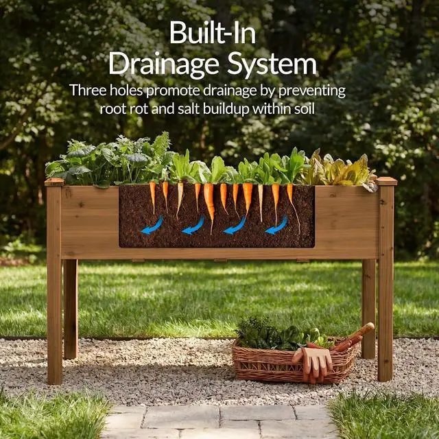 Alt view image 5 of 7 - Best Choice Products 48 x 24 x 30 Inches Raised Garden Bed, Elevated Wood Planter Box Stand for Backyard, Patio, Balcony with Bed Liner, 200 Pound Capacity - Acorn Brown