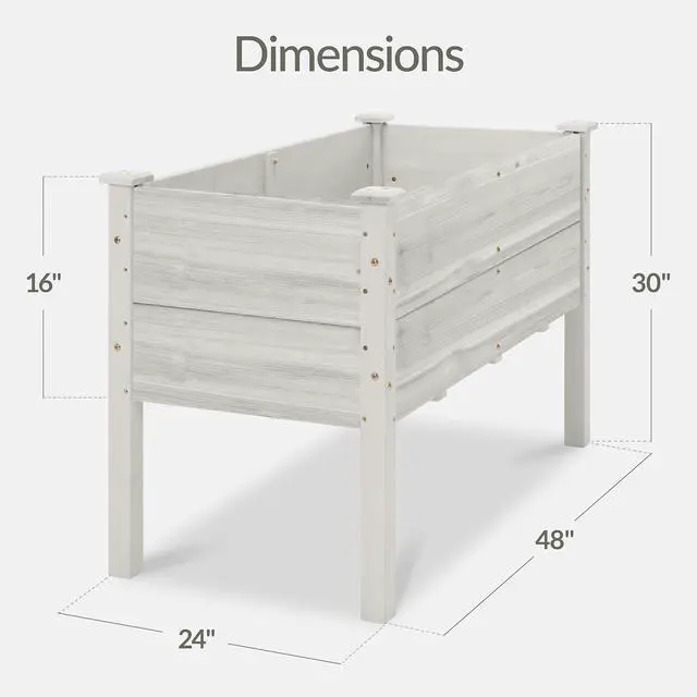 Alt view image 2 of 7 - Best Choice Products 48" x 24" x 30" Raised Garden Bed with Extra Deep 16" Depth, Elevated Wood Planter Box Stand for Backyard, Patio, Balcony, Natural Fir Wood - White