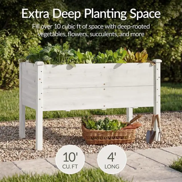 Alt view image 3 of 7 - Best Choice Products 48" x 24" x 30" Raised Garden Bed with Extra Deep 16" Depth, Elevated Wood Planter Box Stand for Backyard, Patio, Balcony, Natural Fir Wood - White