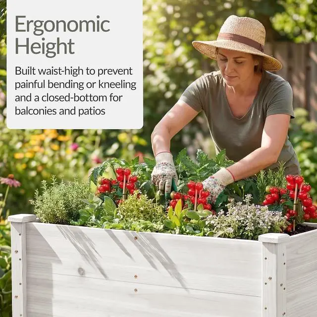 Alt view image 4 of 7 - Best Choice Products 48" x 24" x 30" Raised Garden Bed with Extra Deep 16" Depth, Elevated Wood Planter Box Stand for Backyard, Patio, Balcony, Natural Fir Wood - White