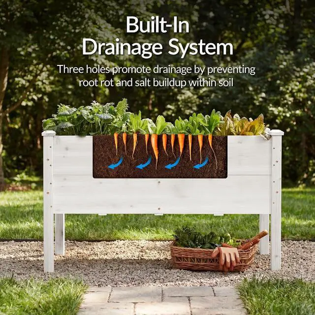 Alt view image 5 of 7 - Best Choice Products 48" x 24" x 30" Raised Garden Bed with Extra Deep 16" Depth, Elevated Wood Planter Box Stand for Backyard, Patio, Balcony, Natural Fir Wood - White