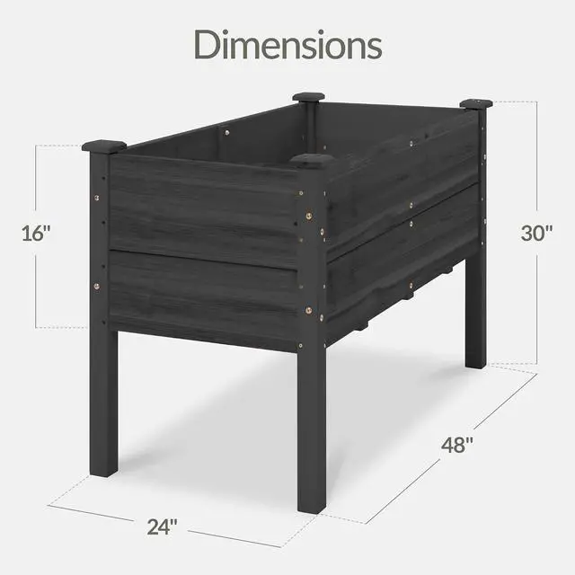 Alt view image 2 of 7 - Best Choice Products 48" x 24" x 30" Raised Garden Bed with Extra Deep 16" Depth, Elevated Wood Planter Box Stand for Backyard, Patio, Balcony, Natural Fir Wood - Black