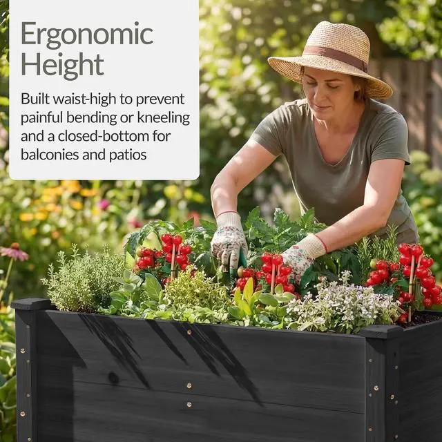 Alt view image 4 of 7 - Best Choice Products 48" x 24" x 30" Raised Garden Bed with Extra Deep 16" Depth, Elevated Wood Planter Box Stand for Backyard, Patio, Balcony, Natural Fir Wood - Black