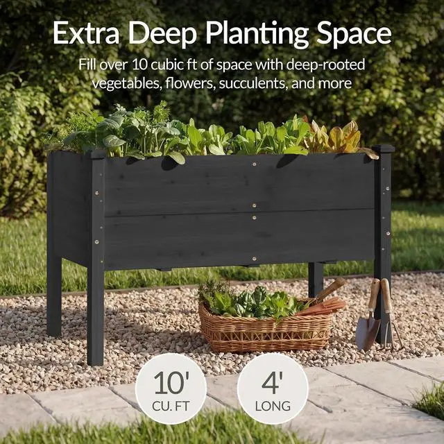 Alt view image 3 of 7 - Best Choice Products 48" x 24" x 30" Raised Garden Bed with Extra Deep 16" Depth, Elevated Wood Planter Box Stand for Backyard, Patio, Balcony, Natural Fir Wood - Black