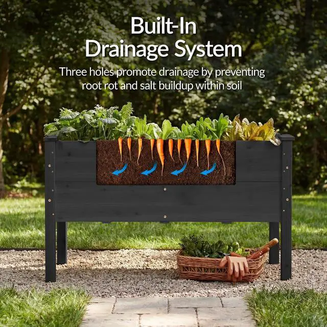 Alt view image 5 of 7 - Best Choice Products 48" x 24" x 30" Raised Garden Bed with Extra Deep 16" Depth, Elevated Wood Planter Box Stand for Backyard, Patio, Balcony, Natural Fir Wood - Black