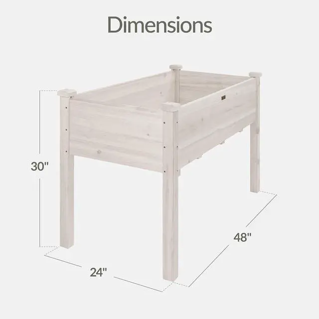 Alt view image 2 of 7 - Best Choice Products 48x24x30in Raised Garden Bed, Elevated Wood Planter Box Stand for Backyard, Patio, Balcony w/Bed Liner, 200lb Capacity - White