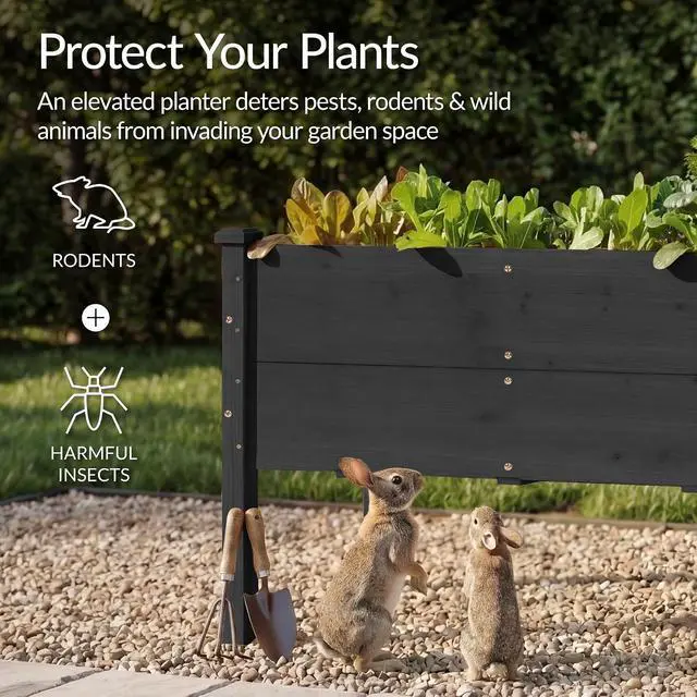 Alt view image 7 of 7 - Best Choice Products 48" x 24" x 30" Raised Garden Bed with Extra Deep 16" Depth, Elevated Wood Planter Box Stand for Backyard, Patio, Balcony, Natural Fir Wood - Black