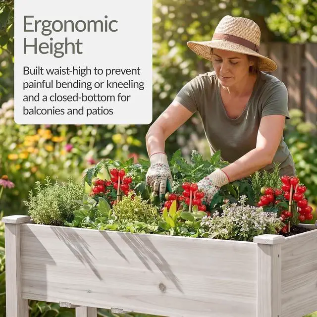 Alt view image 4 of 7 - Best Choice Products 48x24x30in Raised Garden Bed, Elevated Wood Planter Box Stand for Backyard, Patio, Balcony w/Bed Liner, 200lb Capacity - White