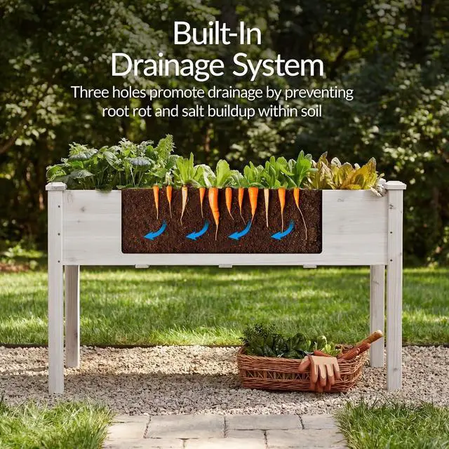 Alt view image 5 of 7 - Best Choice Products 48x24x30in Raised Garden Bed, Elevated Wood Planter Box Stand for Backyard, Patio, Balcony w/Bed Liner, 200lb Capacity - White