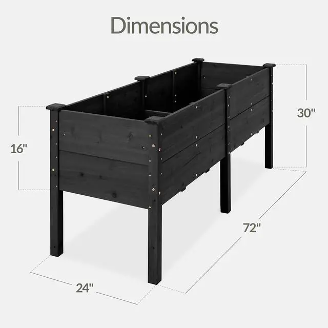 Alt view image 2 of 7 - Best Choice Products 72" x 24" x 30" Raised Garden Bed with Extra Deep 16" Depth, Elevated Wood Planter Box Stand for Backyard, Patio, Balcony, Natural Fir Wood - Black