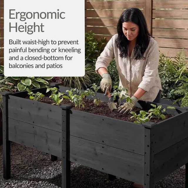 Alt view image 4 of 7 - Best Choice Products 72" x 24" x 30" Raised Garden Bed with Extra Deep 16" Depth, Elevated Wood Planter Box Stand for Backyard, Patio, Balcony, Natural Fir Wood - Black