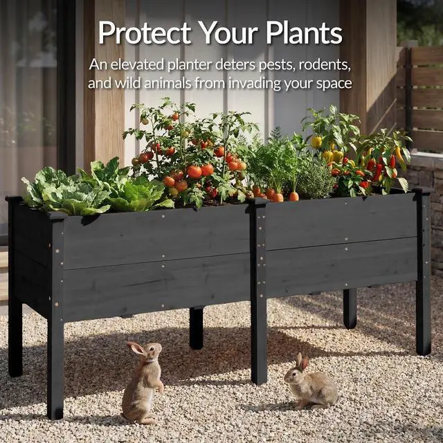 Alt view image 7 of 7 - Best Choice Products 72" x 24" x 30" Raised Garden Bed with Extra Deep 16" Depth, Elevated Wood Planter Box Stand for Backyard, Patio, Balcony, Natural Fir Wood - Black