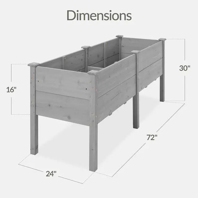 Alt view image 2 of 7 - Best Choice Products 72" x 24" x 30" Raised Garden Bed with Extra Deep 16" Depth, Elevated Wood Planter Box Stand for Backyard, Patio, Balcony, Natural Fir Wood - Gray
