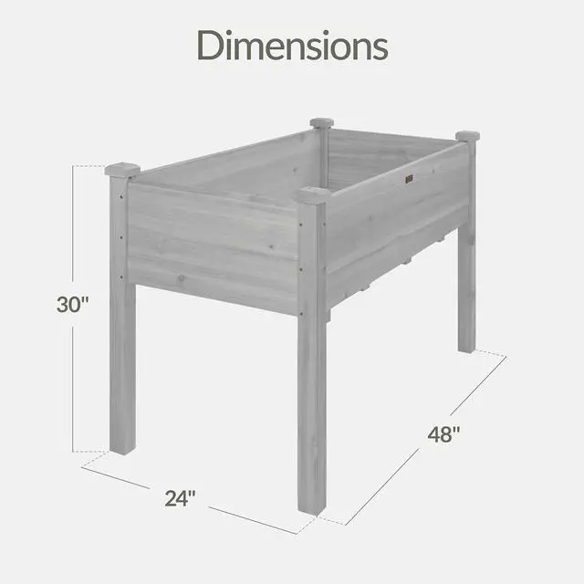 Alt view image 2 of 7 - Best Choice Products 48x24x30in Raised Garden Bed, Elevated Wood Planter Box Stand for Backyard, Patio, Balcony w/Bed Liner, 200lb Capacity - Gray