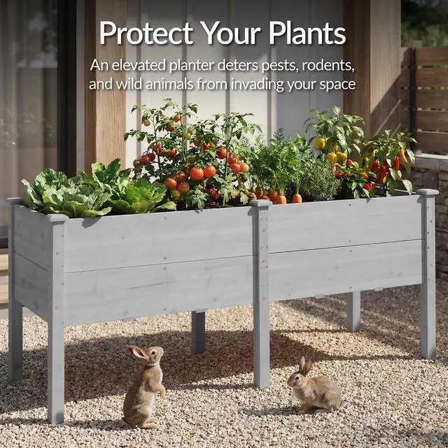 Alt view image 7 of 7 - Best Choice Products 72" x 24" x 30" Raised Garden Bed with Extra Deep 16" Depth, Elevated Wood Planter Box Stand for Backyard, Patio, Balcony, Natural Fir Wood - Gray