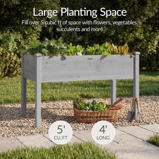 Alt view image 3 of 7 - Best Choice Products 48x24x30in Raised Garden Bed, Elevated Wood Planter Box Stand for Backyard, Patio, Balcony w/Bed Liner, 200lb Capacity - Gray