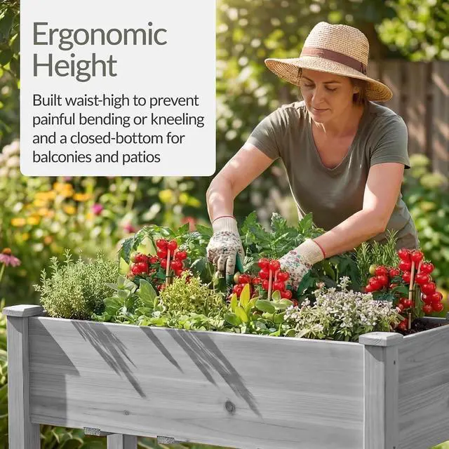 Alt view image 4 of 7 - Best Choice Products 48x24x30in Raised Garden Bed, Elevated Wood Planter Box Stand for Backyard, Patio, Balcony w/Bed Liner, 200lb Capacity - Gray