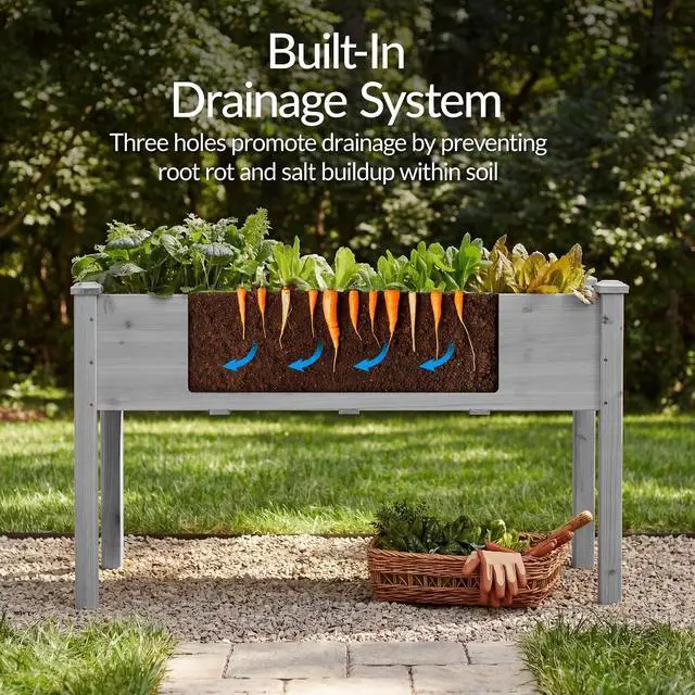 Alt view image 5 of 7 - Best Choice Products 48x24x30in Raised Garden Bed, Elevated Wood Planter Box Stand for Backyard, Patio, Balcony w/Bed Liner, 200lb Capacity - Gray