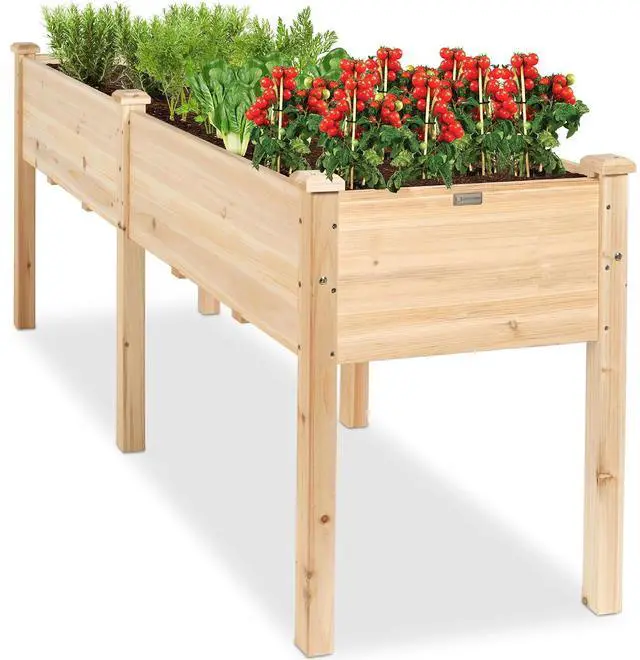 Main image of Best Choice Products 72x24x30in Raised Garden Bed, Elevated Wood Planter Box Stand for Backyard, Patio, Balcony w/Divider Panel, 6 Legs, 300lb Capacity - Natural